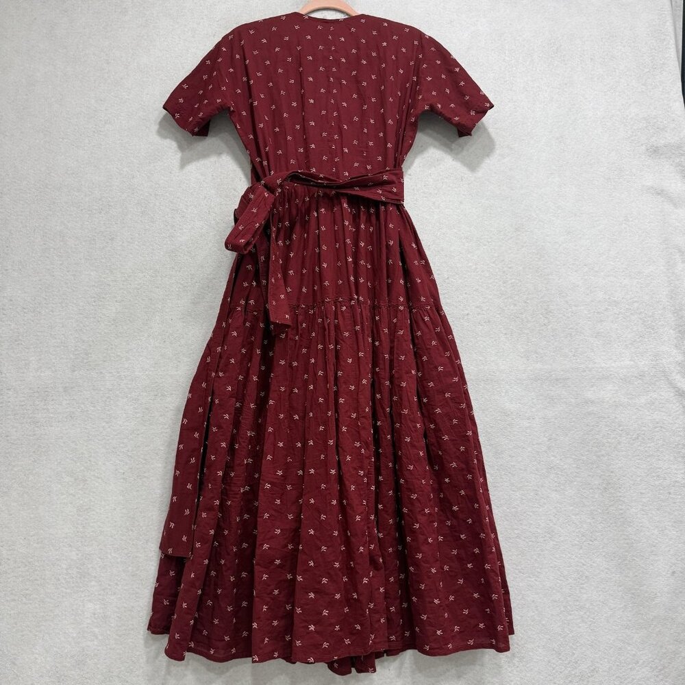 Caron Callahan Dress Womens Small Red Embroidered Wrap Short Sleeve Maxi Boho - Picture 6 of 7
